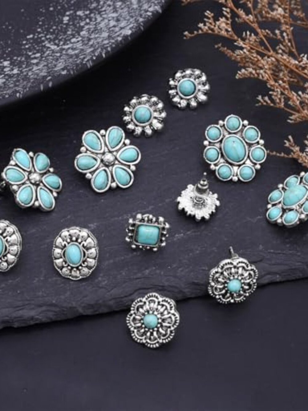 6 Pair Western Turquoise Stud Ears for Women Vintage Boho Small
